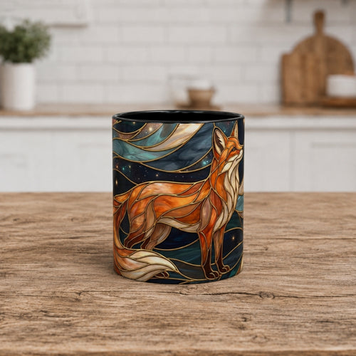 Celestial Night Fox Stained Glass Style Mug