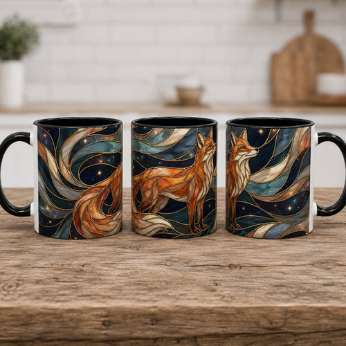Celestial Night Fox Stained Glass Style Mug