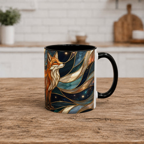 Celestial Night Fox Stained Glass Style Mug