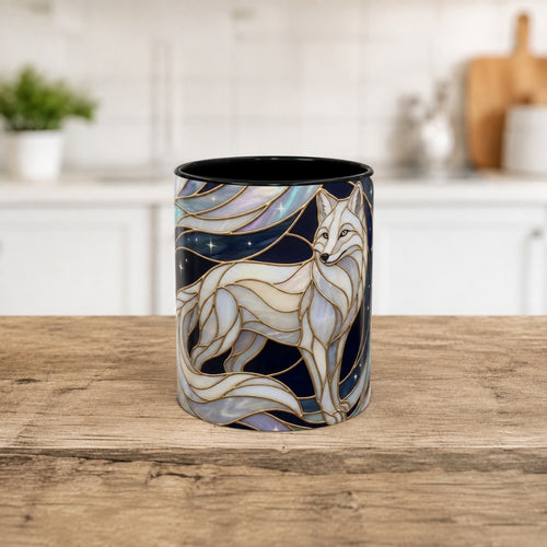 Starlit Arctic Fox Stained Glass Style Mug