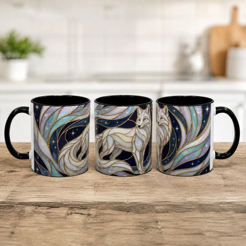 Starlit Arctic Fox Stained Glass Style Mug