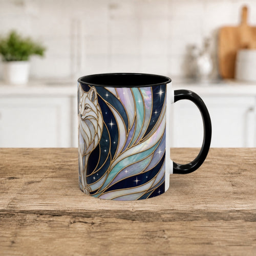 Starlit Arctic Fox Stained Glass Style Mug