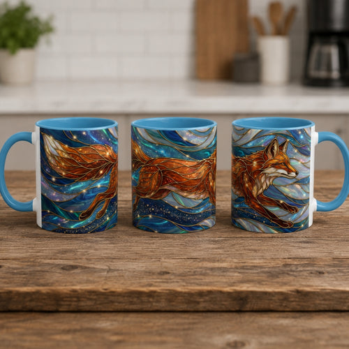 Celestial Running Fox Stained Glass Style Mug