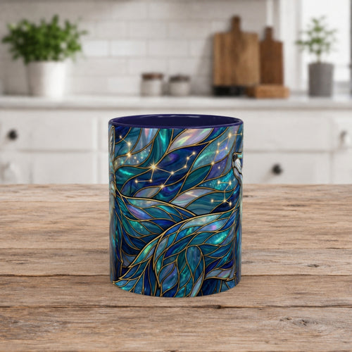Celestial Blue Fox Stained Glass Style Mug