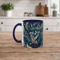 Celestial Blue Fox Stained Glass Style Mug