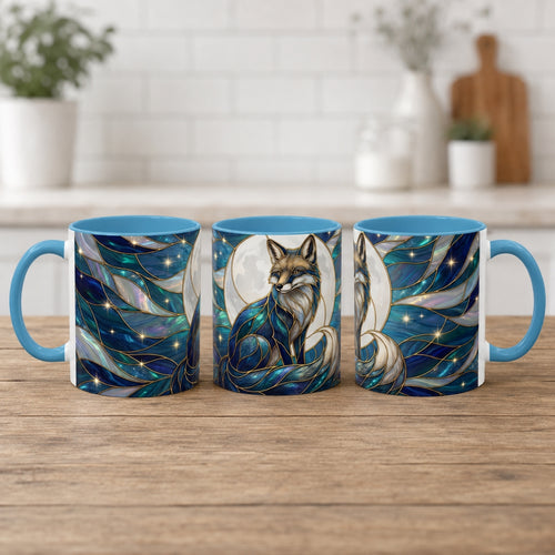 Moonlit Fox Stained Glass Style Mug