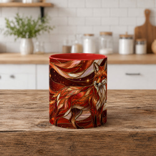 Ruby Glow Fox Stained Glass Style Mug
