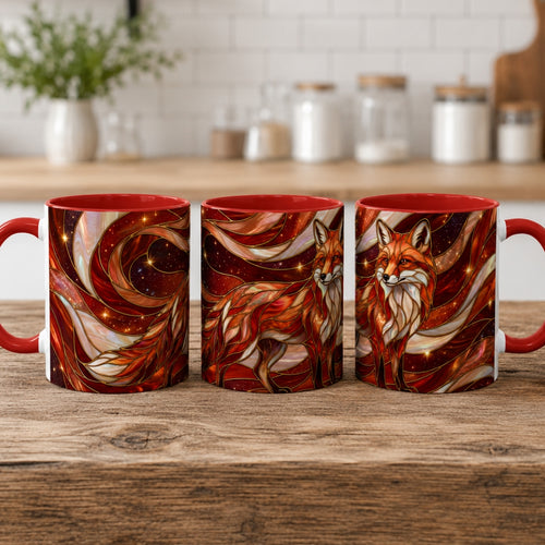 Ruby Glow Fox Stained Glass Style Mug