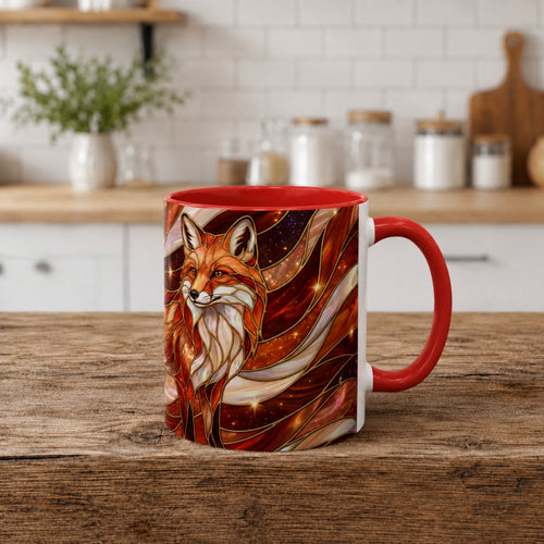 Ruby Glow Fox Stained Glass Style Mug