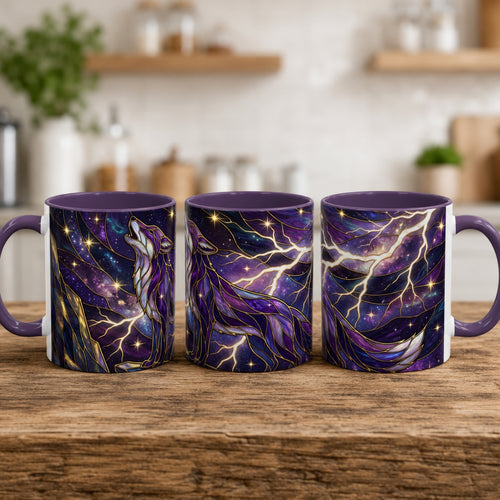 Purple Storm Fox Stained Glass Style Mug