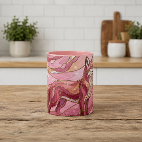Rose Glow Fox Stained Glass Style Mug