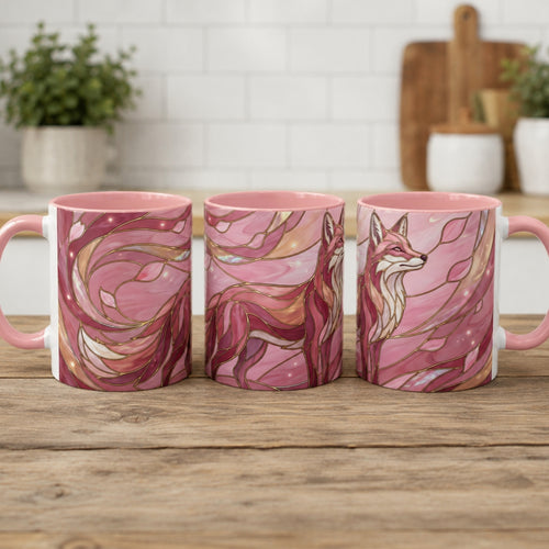 Rose Glow Fox Stained Glass Style Mug
