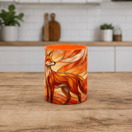 Orange Glow Fox Stained Glass Style Mug