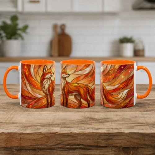 Orange Glow Fox Stained Glass Style Mug
