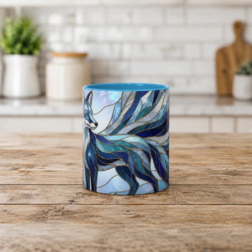 Icy Blue Fox Stained Glass Style Mug