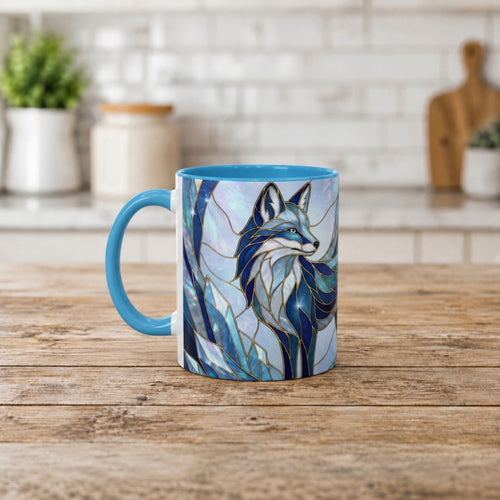 Icy Blue Fox Stained Glass Style Mug