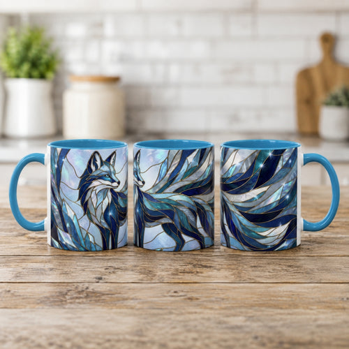 Icy Blue Fox Stained Glass Style Mug