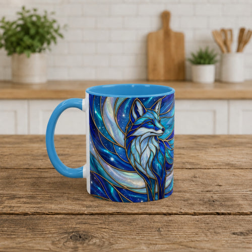 Blue Glow Fox Stained Glass Style Mug