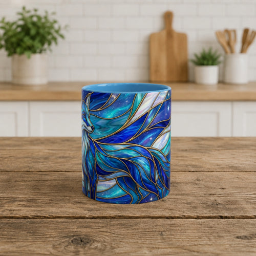 Blue Glow Fox Stained Glass Style Mug