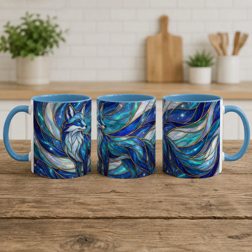 Blue Glow Fox Stained Glass Style Mug
