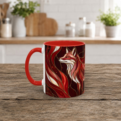 Scarlet Glow Fox Stained Glass Style Mug