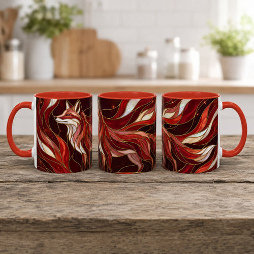 Scarlet Glow Fox Stained Glass Style Mug