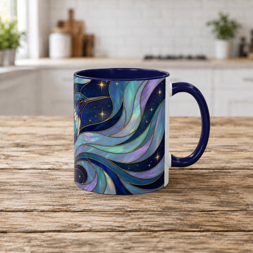 Blue Glow Hummingbird Stained Glass Style Mug