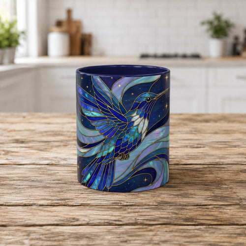 Blue Glow Hummingbird Stained Glass Style Mug
