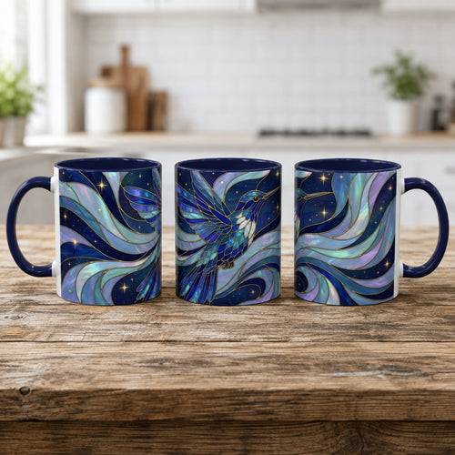 Blue Glow Hummingbird Stained Glass Style Mug