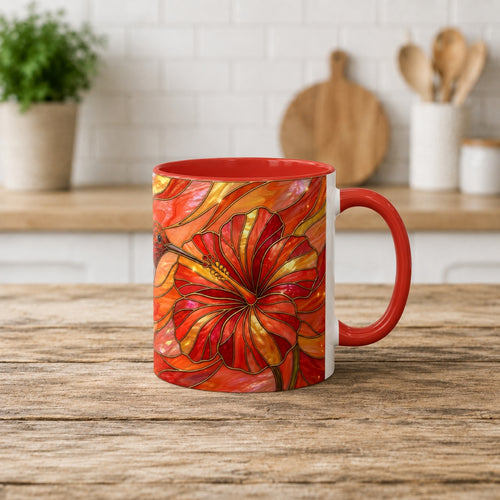 Hibiscus Glow Hummingbird Stained Glass Style Mug