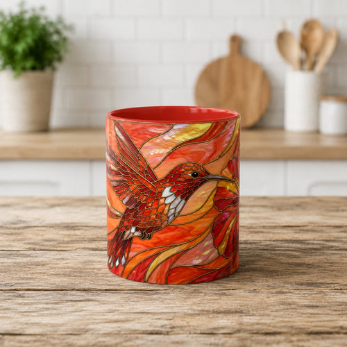 Hibiscus Glow Hummingbird Stained Glass Style Mug