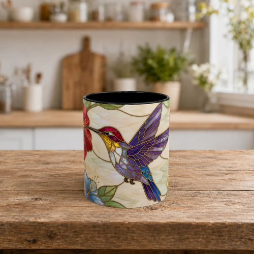 Garden Bloom Hummingbird Stained Glass Style Mug