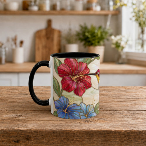 Garden Bloom Hummingbird Stained Glass Style Mug