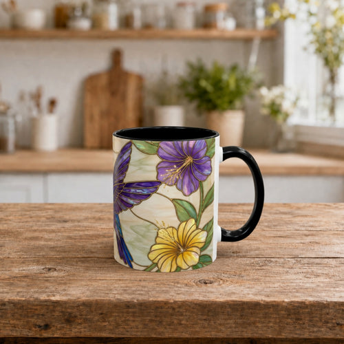 Garden Bloom Hummingbird Stained Glass Style Mug