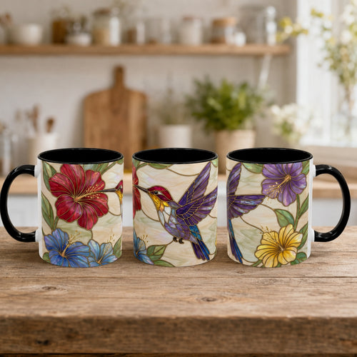 Garden Bloom Hummingbird Stained Glass Style Mug
