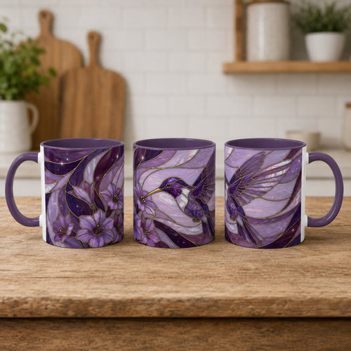 Purple Bloom Hummingbird Stained Glass Style Mug