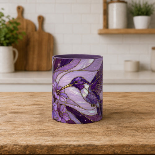 Purple Bloom Hummingbird Stained Glass Style Mug