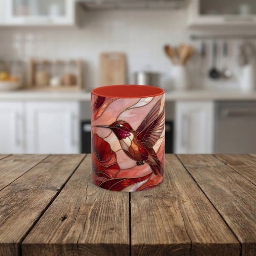Scarlet Bloom Hummingbird Stained Glass Style Mug