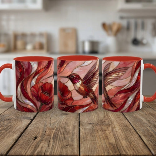 Scarlet Bloom Hummingbird Stained Glass Style Mug