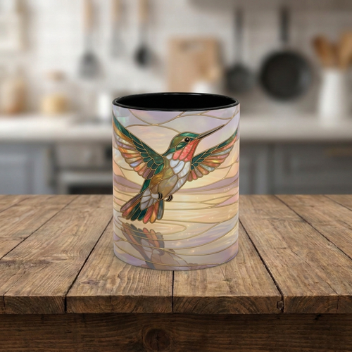 Serene Horizon Hummingbird Stained Glass Style Mug