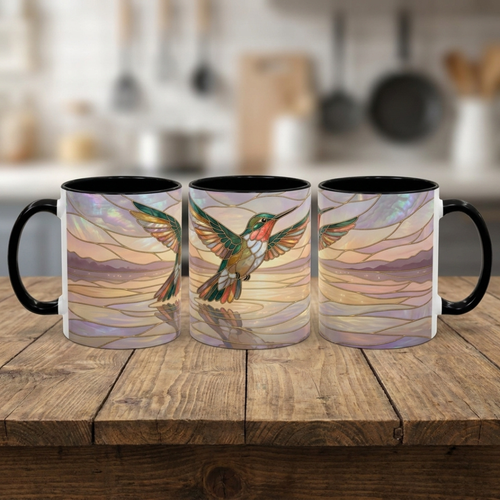 Serene Horizon Hummingbird Stained Glass Style Mug