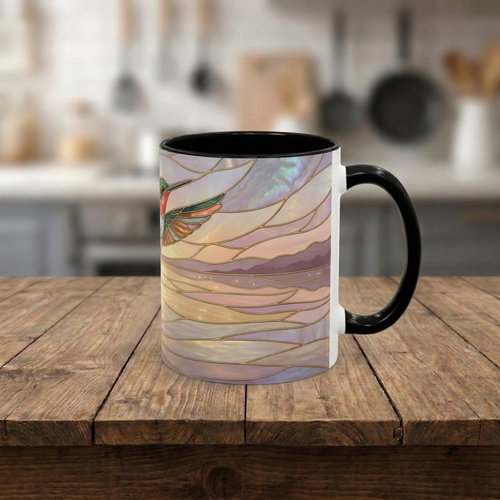 Serene Horizon Hummingbird Stained Glass Style Mug