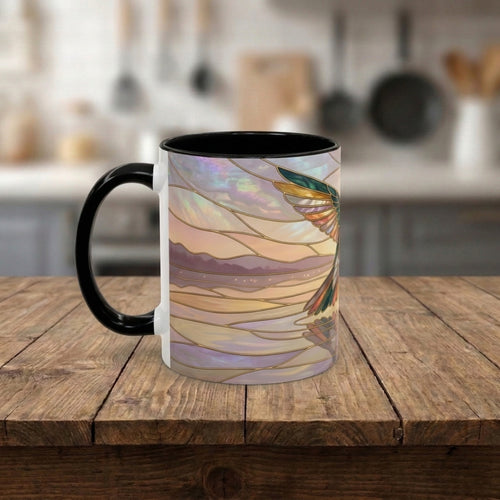 Serene Horizon Hummingbird Stained Glass Style Mug