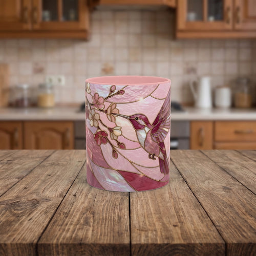 Pink Blossom Hummingbird Stained Glass Style Mug