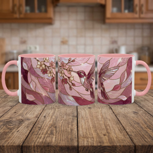 Pink Blossom Hummingbird Stained Glass Style Mug