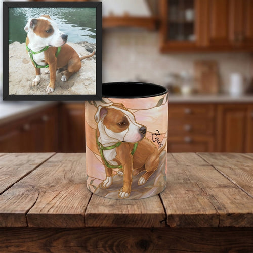 Custom Pet Photo Floral Stained Glass Style Mug