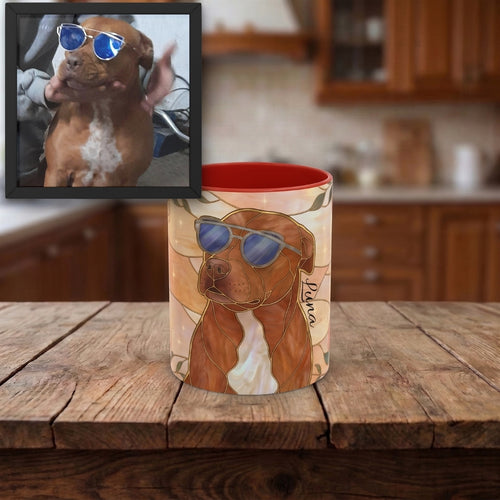 Custom Pet Photo Floral Stained Glass Style Mug
