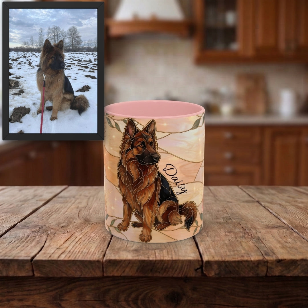Custom Pet Photo Floral Stained Glass Style Mug