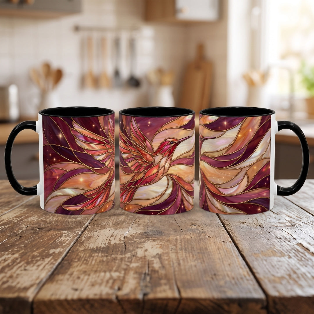Rose Glow Hummingbird Stained Glass Style Mug