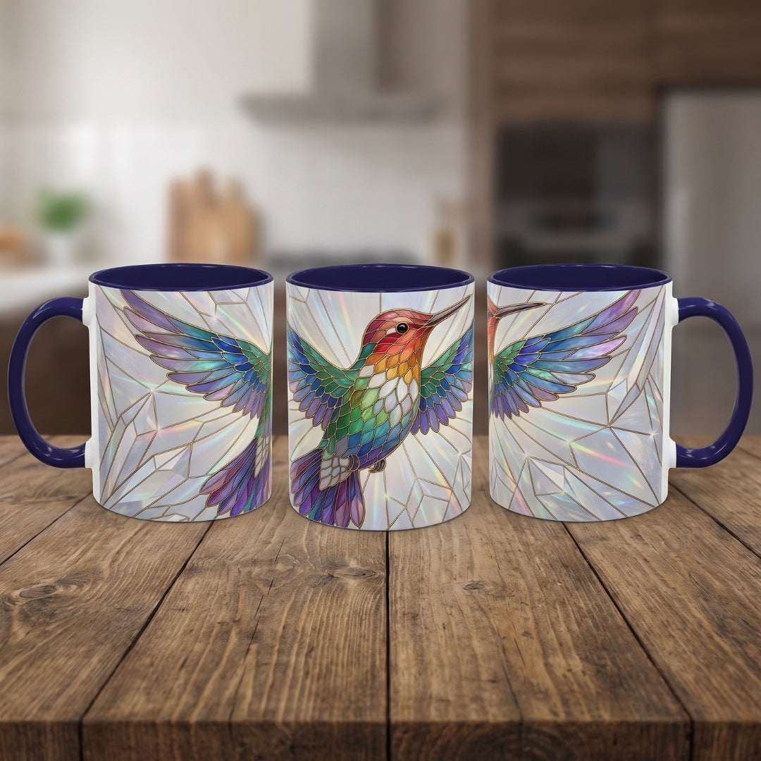 Rainbow Hummingbird Stained Glass Style Mug